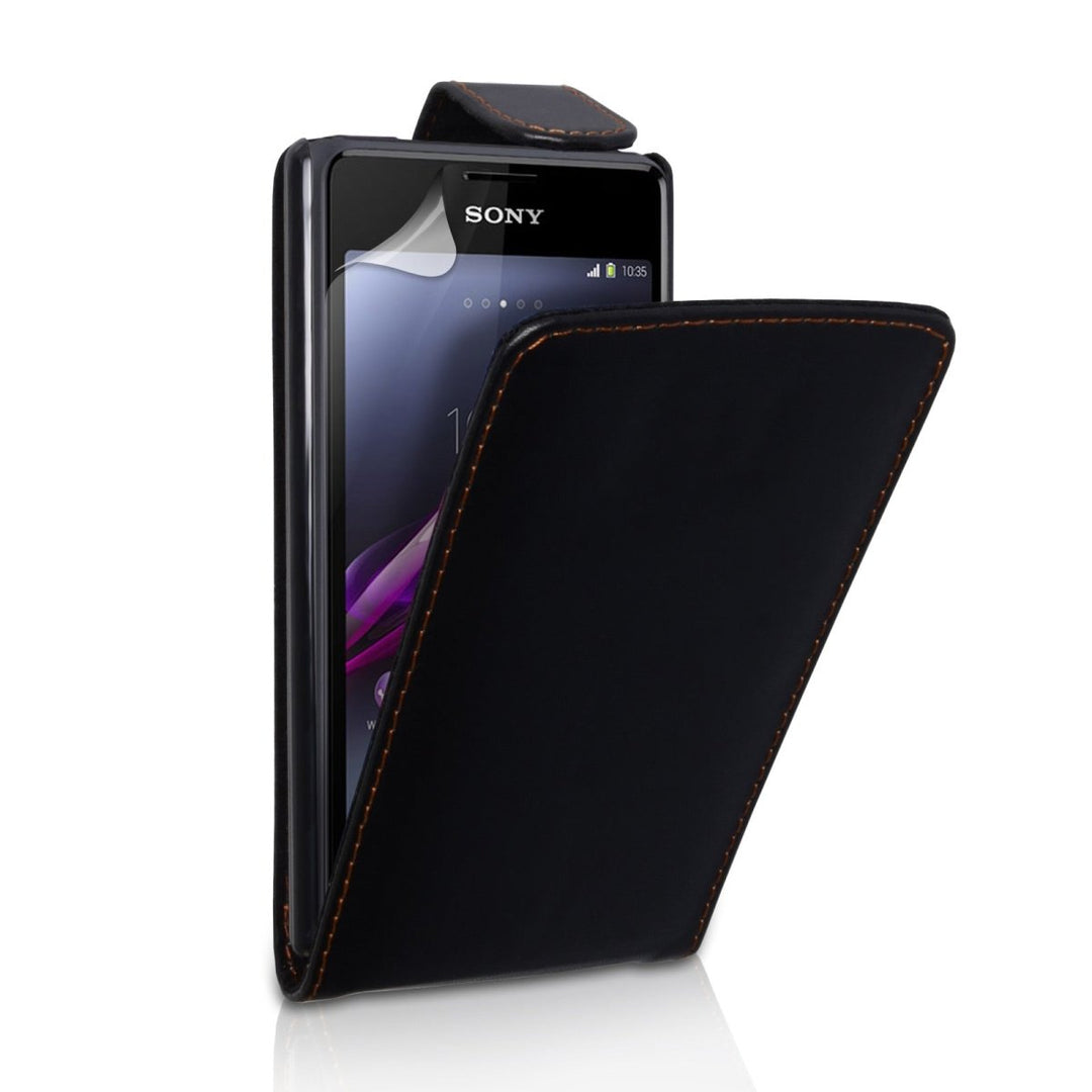 Yousave Accessories Sony Xperia E1 Leather - Effect Flip Case - Black - Mobile Madhouse