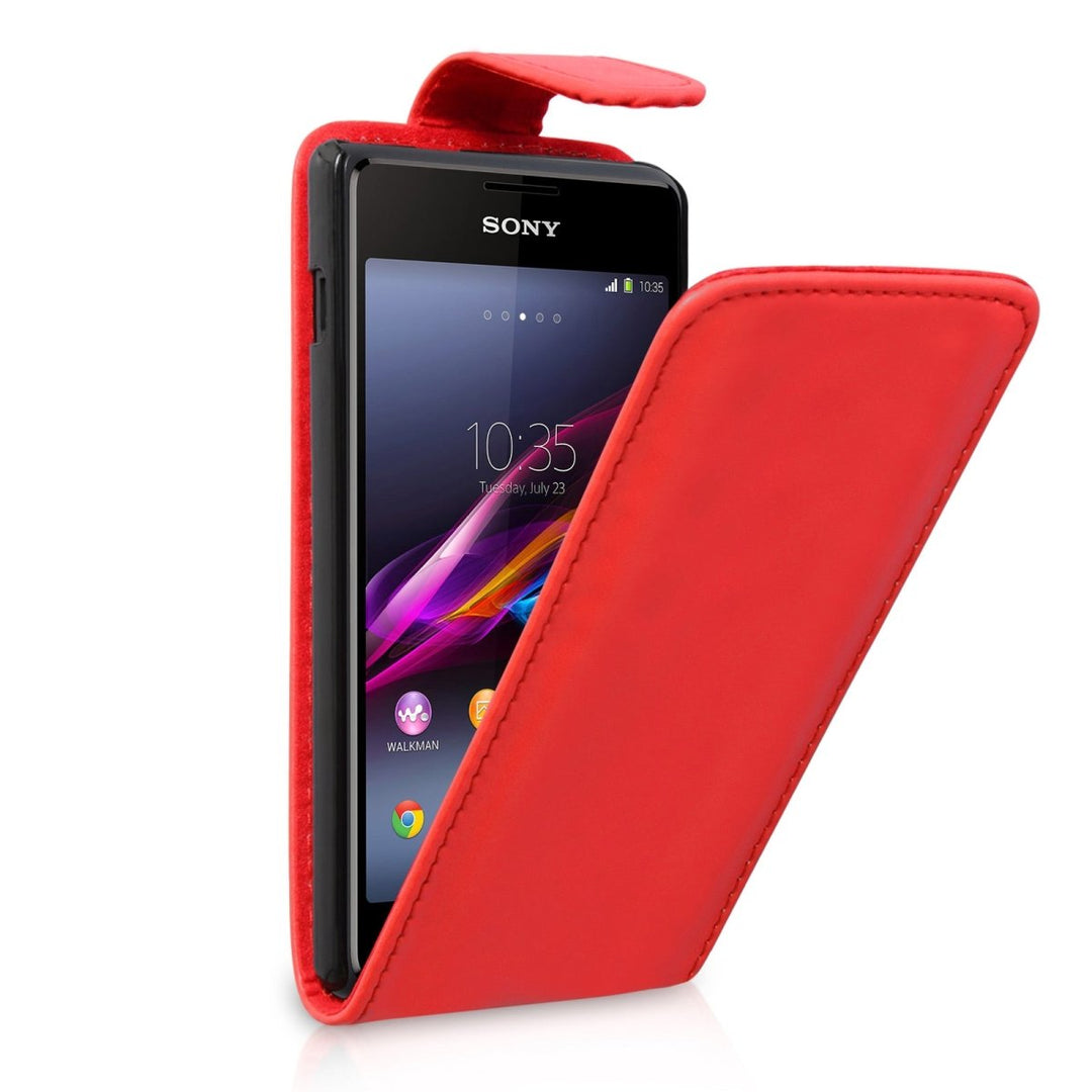Yousave Accessories Sony Xperia E1 Leather - Effect Flip Case - Red - Mobile Madhouse