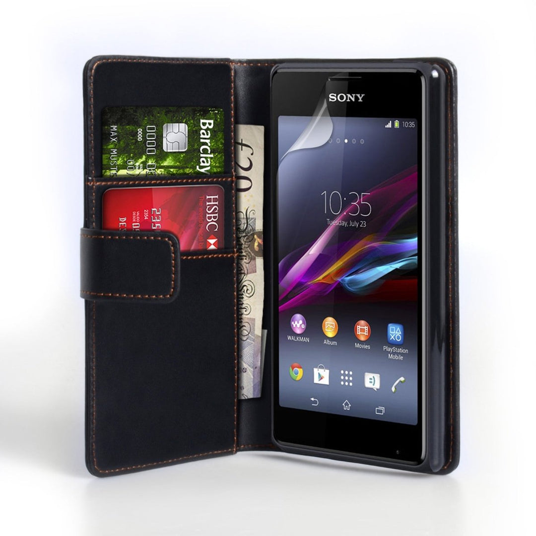 Yousave Accessories Sony Xperia E1 Leather - Effect Wallet Case - Black - Mobile Madhouse
