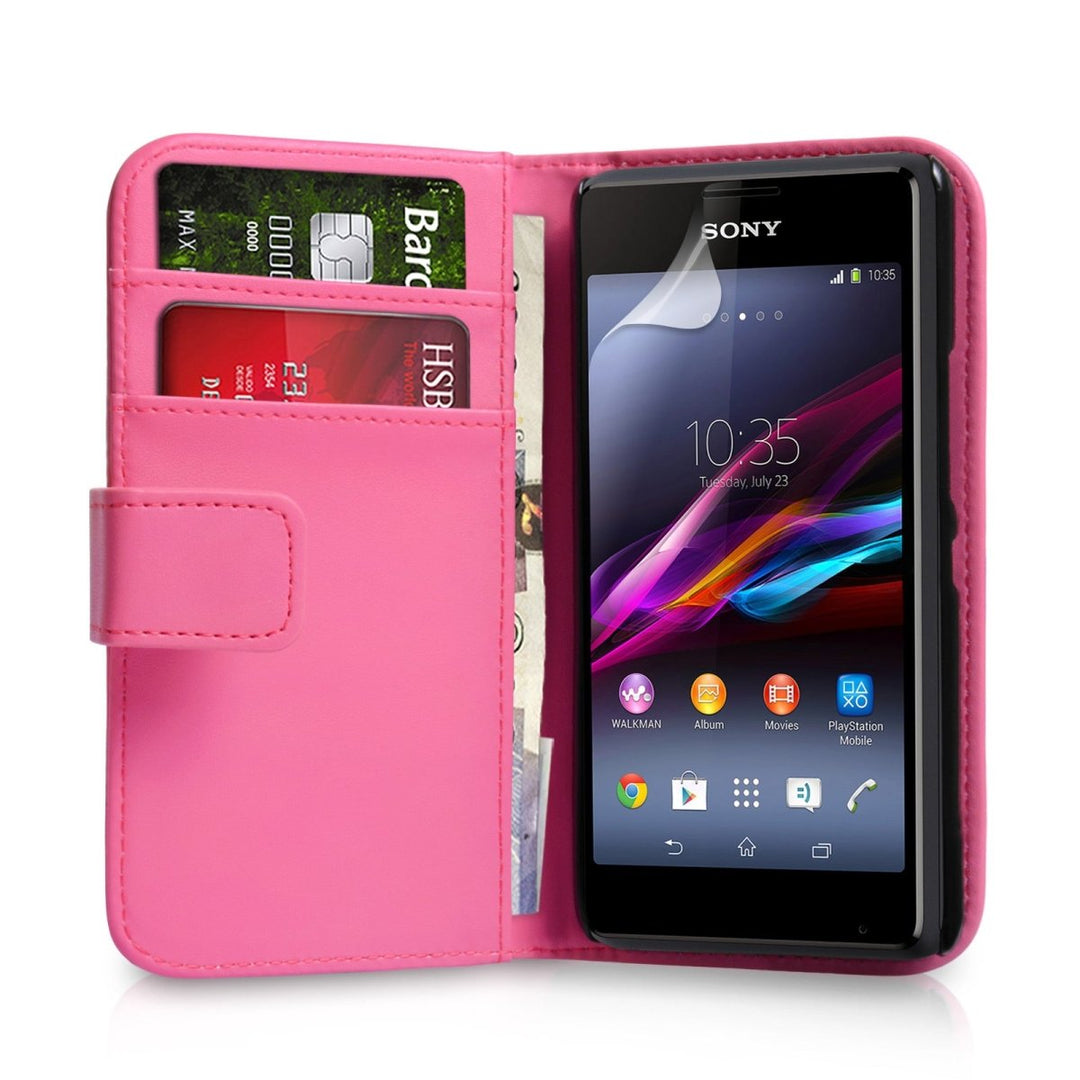Sony Xperia E1 Leather - Effect Wallet Case - Hot Pink - Mobile Madhouse