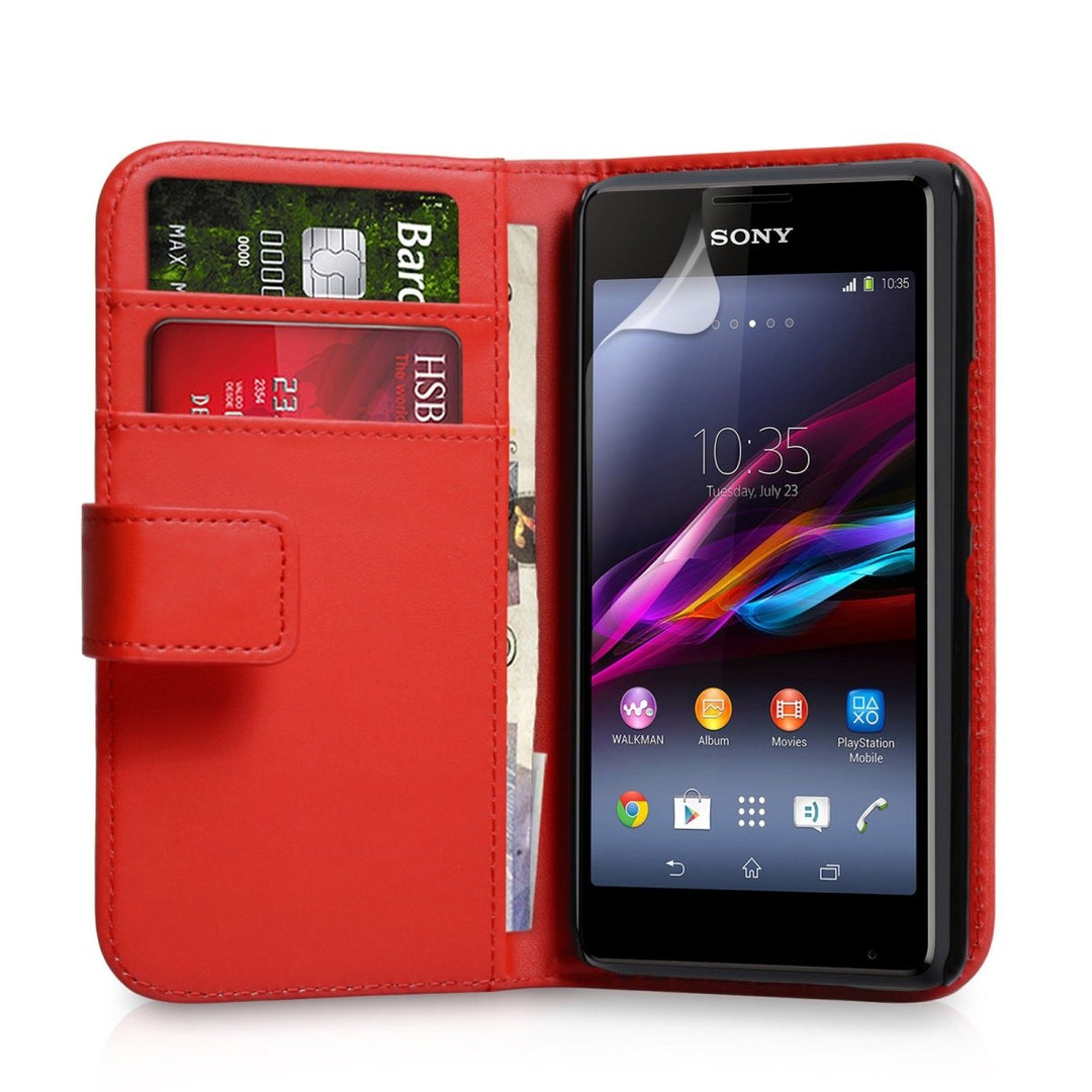 Yousave Accessories Sony Xperia E1 Leather - Effect Wallet Case - Red - Mobile Madhouse