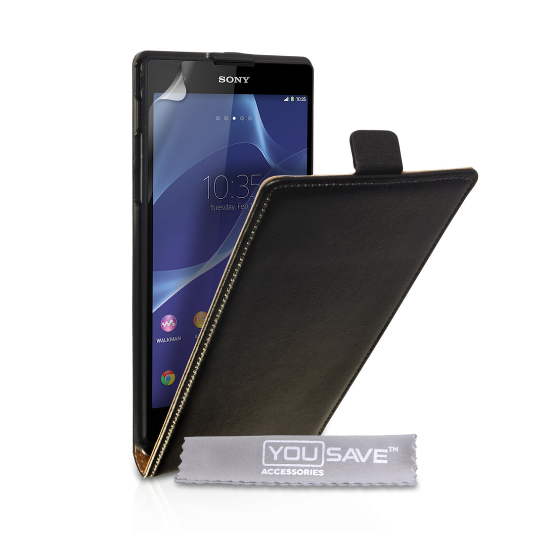 Caseflex Sony Xperia T2 Ultra Real Leather Flip Case - Black