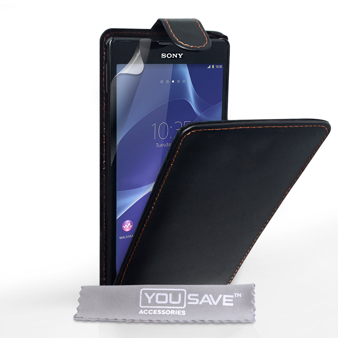 YouSave Sony Xperia T2 Ultra Leather-Effect Flip Case - Black