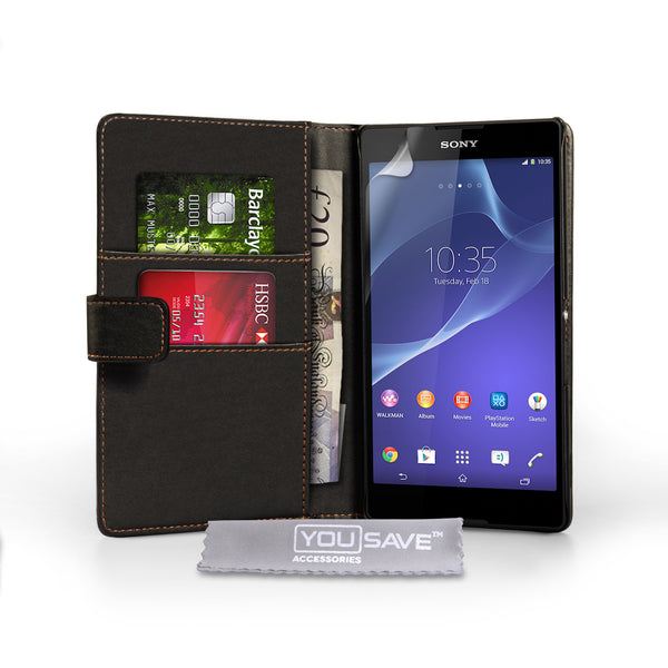 YouSave Sony Xperia T2 Ultra Leather-Effect Wallet Case - Black