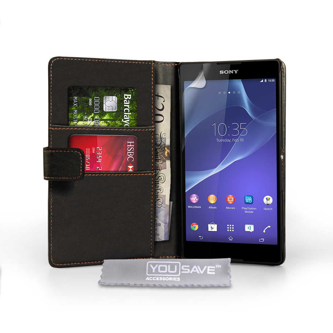YouSave Sony Xperia T2 Ultra Leather-Effect Wallet Case - Black