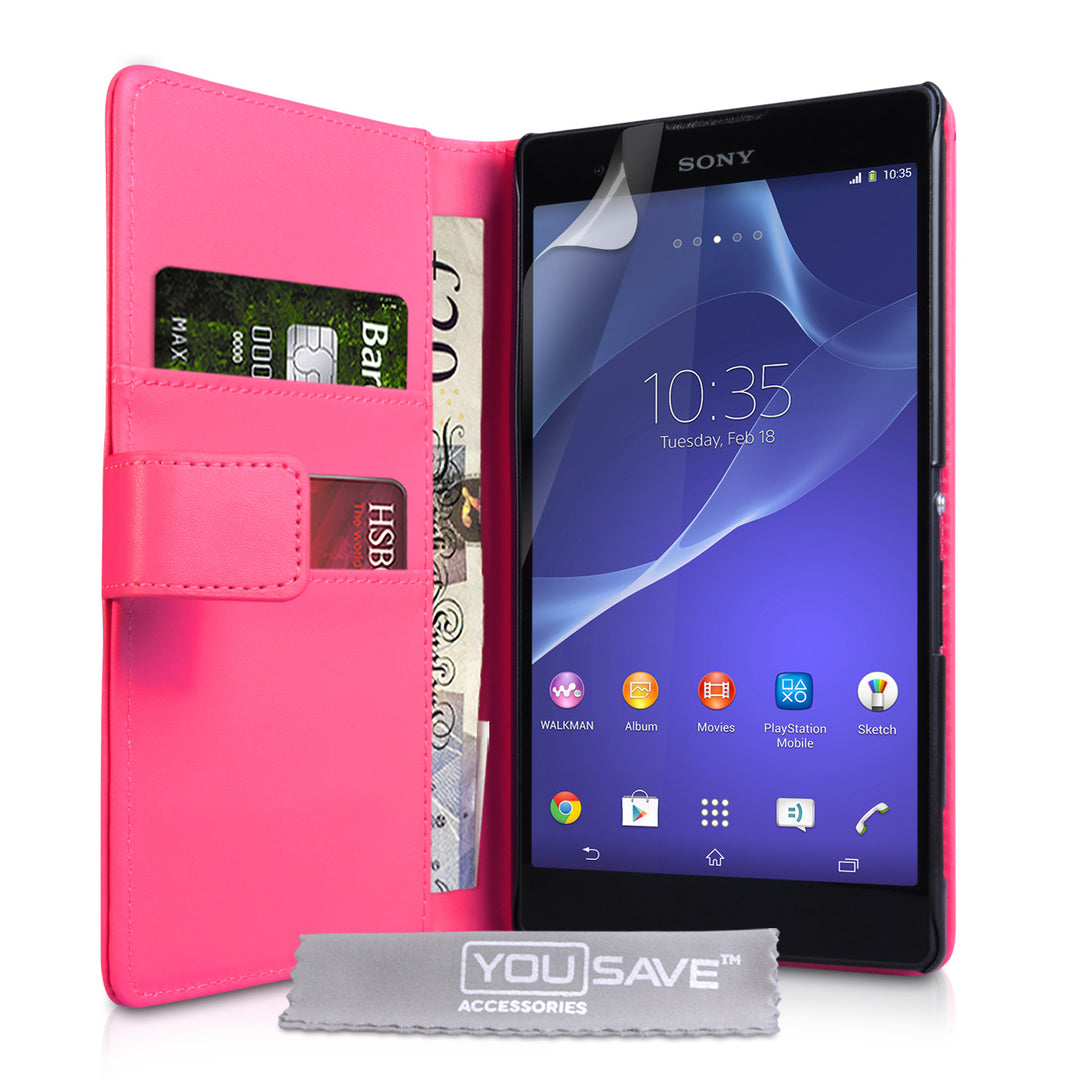 YouSave Sony Xperia T2 Ultra Leather-Effect Wallet Case - Hot Pink