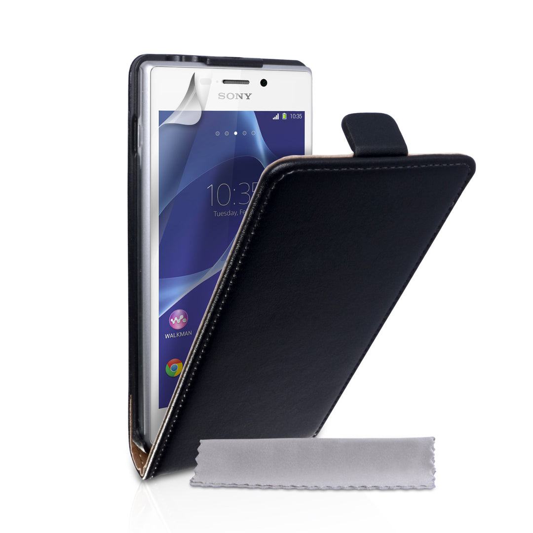Caseflex Sony Xperia M2 Real Leather Flip Case - Black