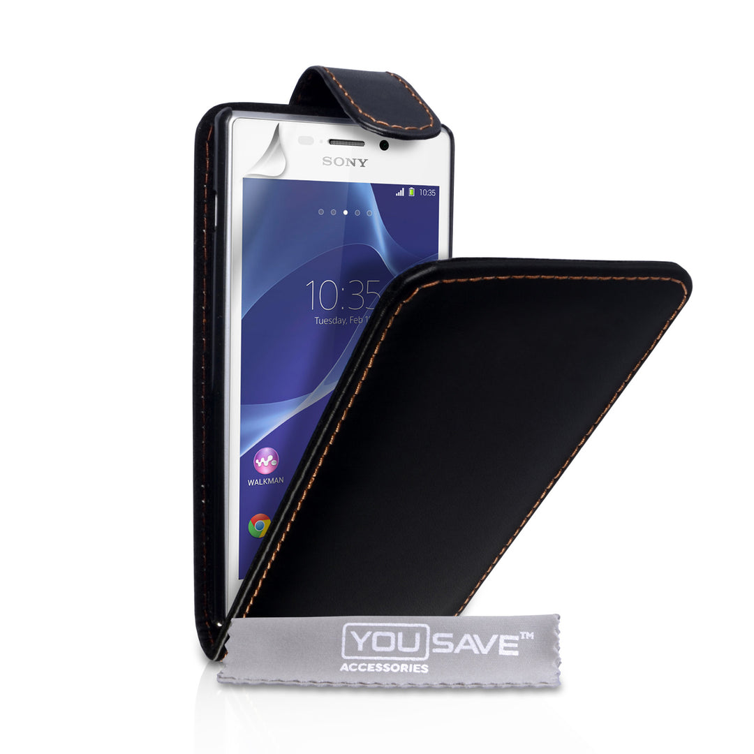 YouSave Accessories Sony Xperia M2 Leather-Effect Flip Case - Black