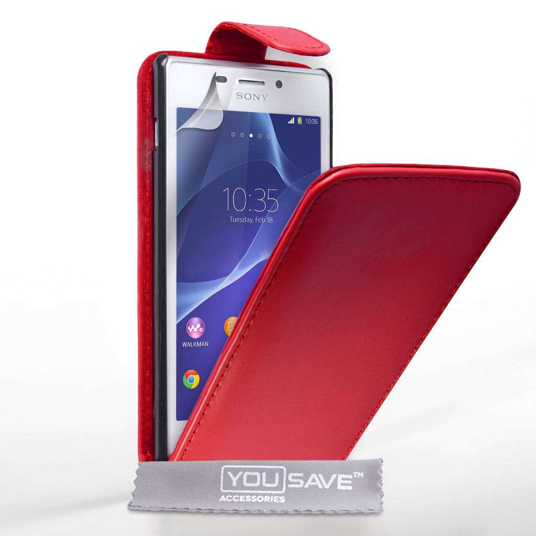YouSave Accessories Sony Xperia M2 Leather-Effect Flip Case - Red