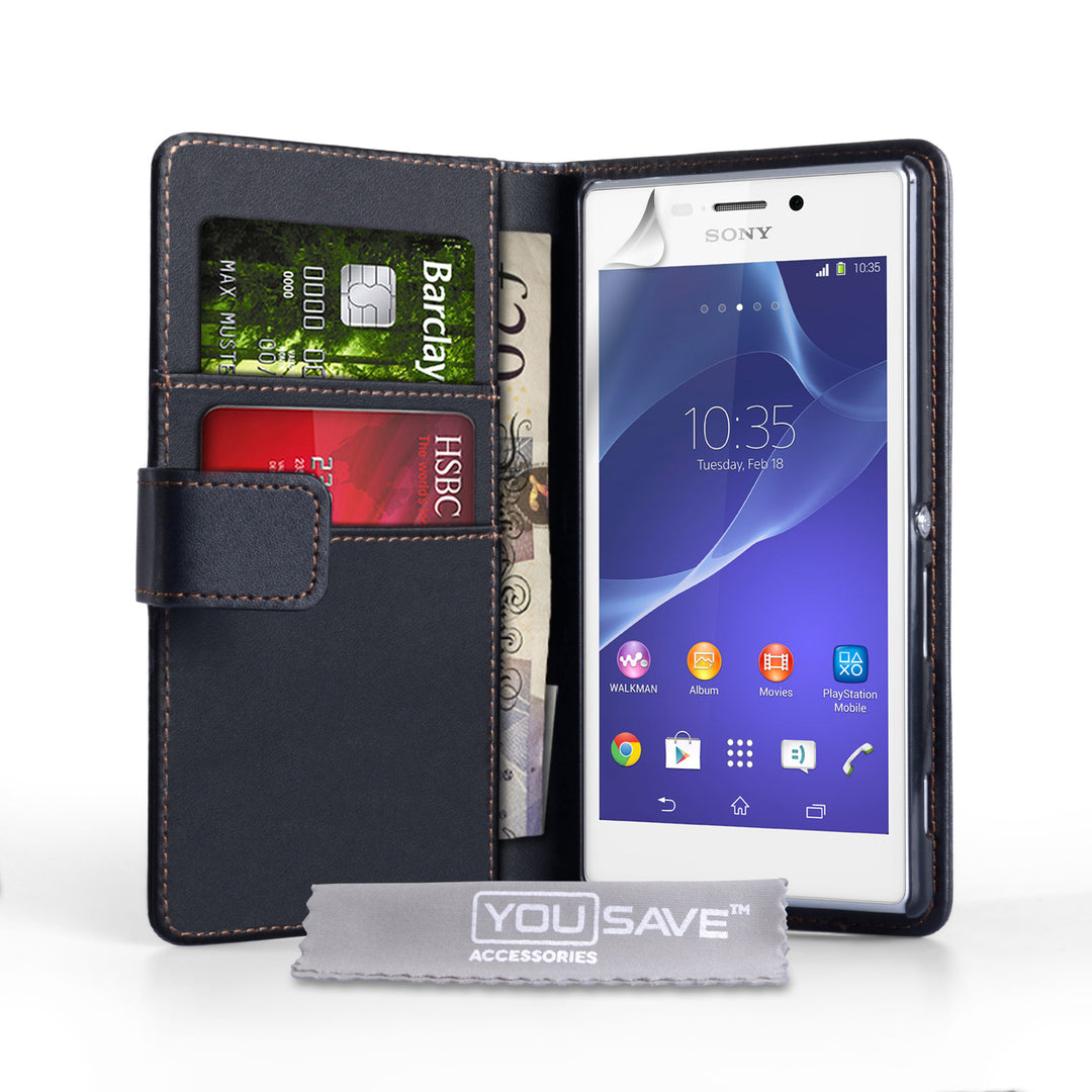 YouSave Accessories Sony Xperia M2 Leather-Effect Wallet Case - Black