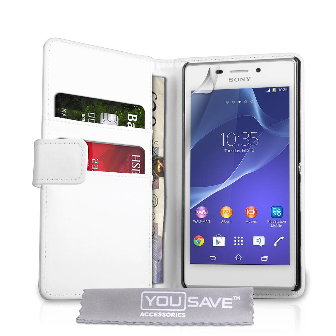 YouSave Accessories Sony Xperia M2 Leather-Effect Wallet Case - White