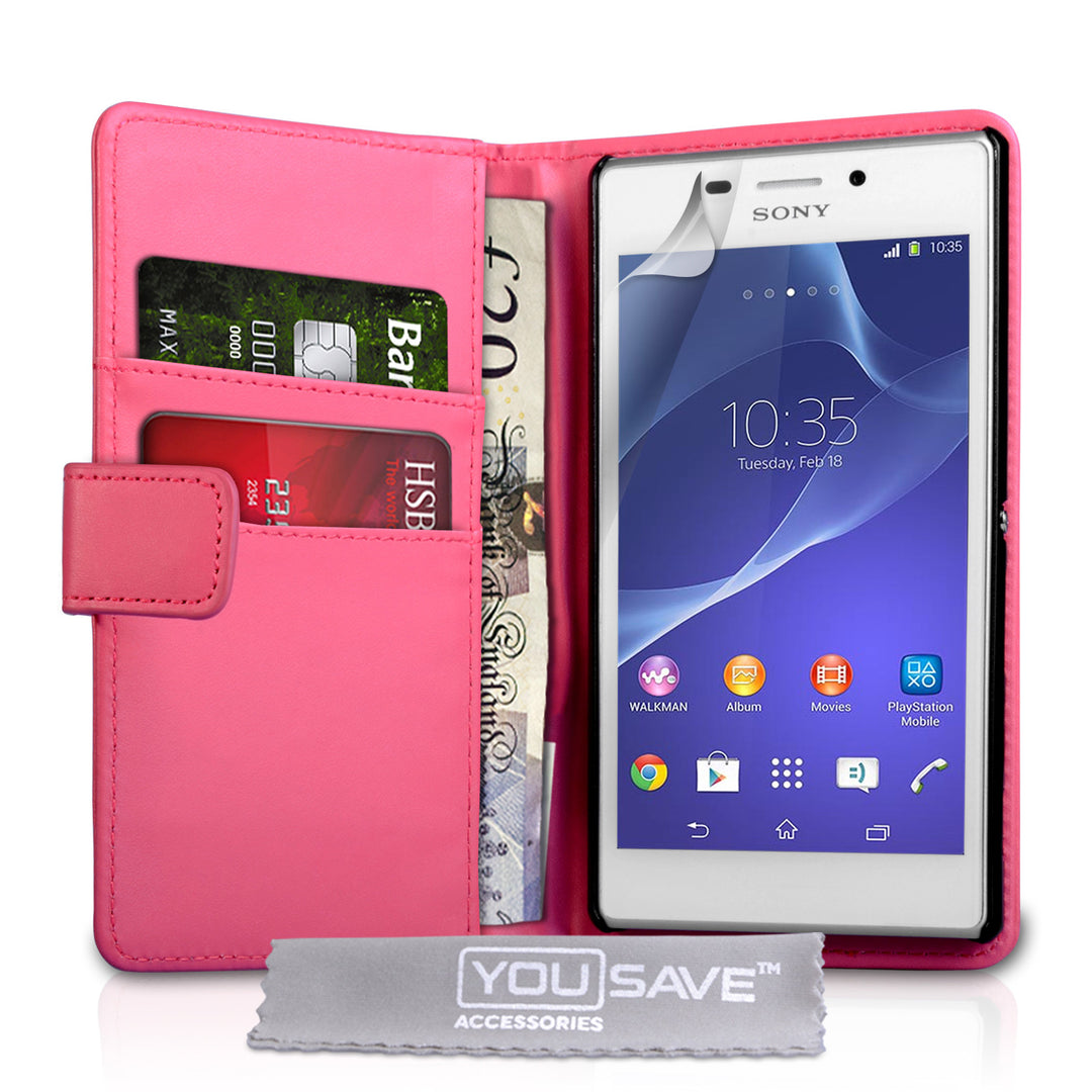 YouSave Sony Xperia M2 Leather-Effect Wallet Case - Hot Pink