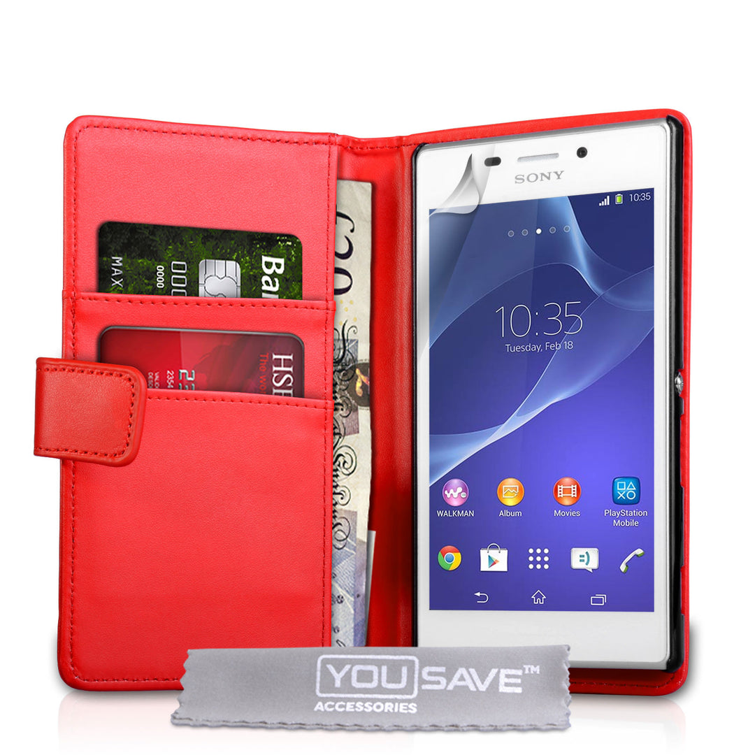 YouSave Accessories Sony Xperia M2 Leather-Effect Wallet Case - Red