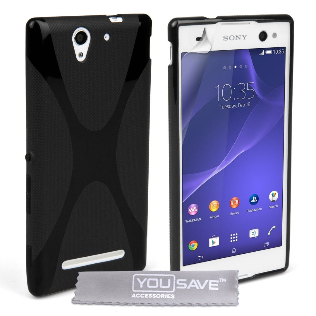 Yousave Accessories Sony Xperia C3 Silicone Gel X - Line Case - Black - Mobile Madhouse