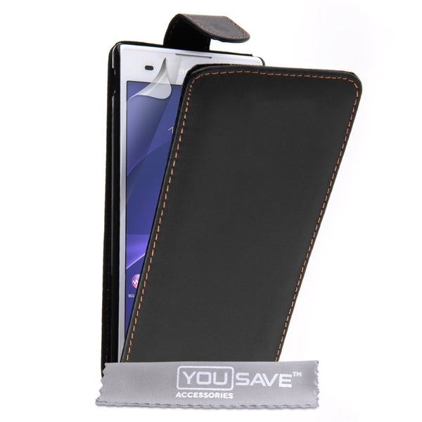 Yousave Accessories Sony Xperia C3 Leather - Effect Flip Case - Black - Mobile Madhouse
