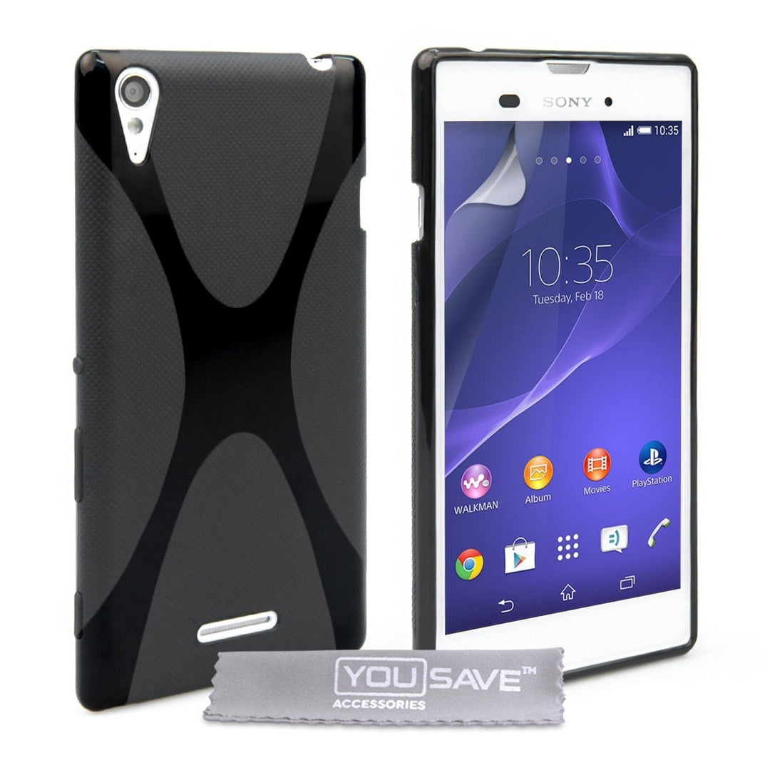 Yousave Accessories Sony Xperia T3 Silicone Gel X - Line Case - Black - Mobile Madhouse