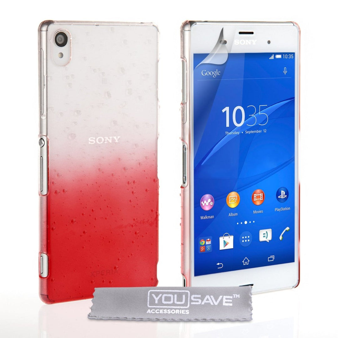 Yousave Accessories Sony Xperia Z3 Raindrop Hard Case - Red - Clear - Mobile Madhouse