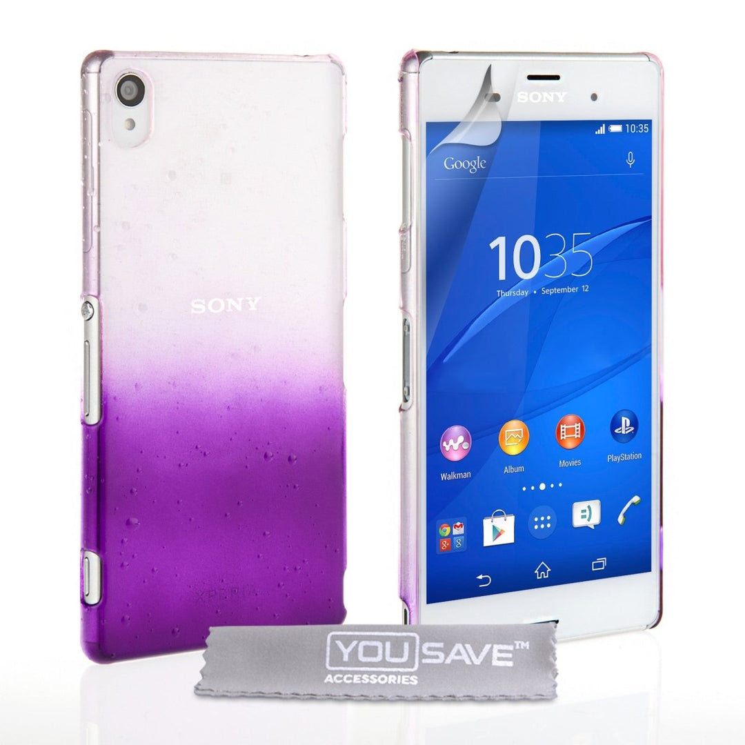 Yousave Accessories Sony Xperia Z3 Raindrop Hard Case - Purple - Clear - Mobile Madhouse