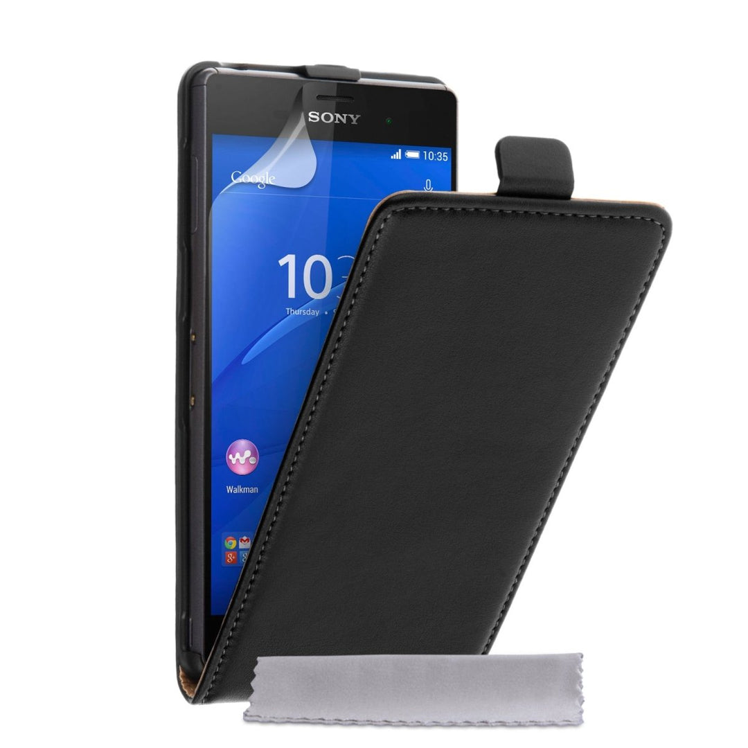 Caseflex Sony Xperia Z3 Real Leather Flip Case - Black - Mobile Madhouse