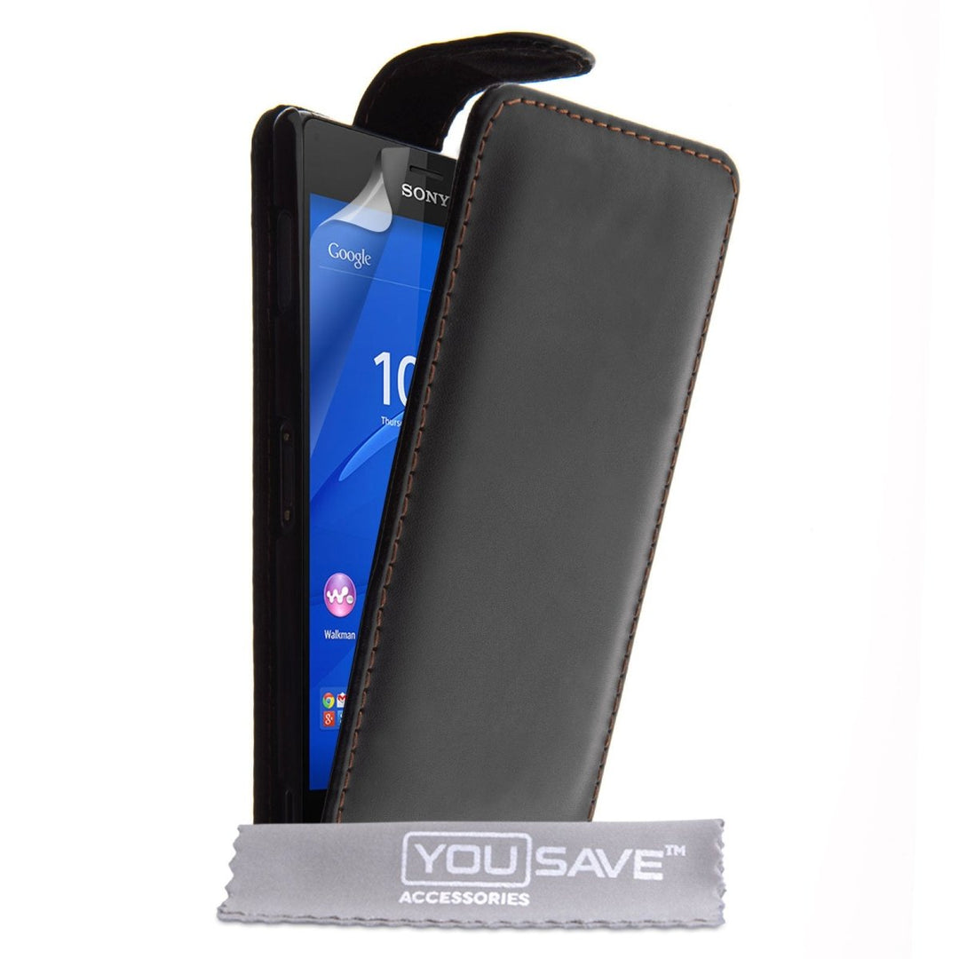 Yousave Accessories Sony Xperia Z3 Leather - Effect Flip Case - Black - Mobile Madhouse