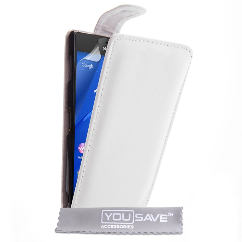 Yousave Accessories Sony Xperia Z3 Leather - Effect Flip Case - White - Mobile Madhouse