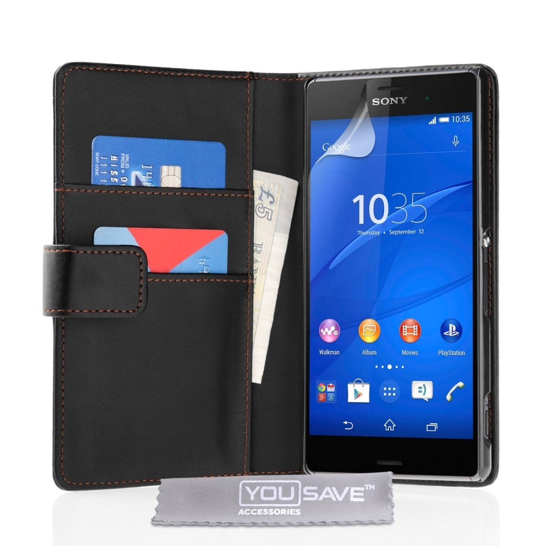Yousave Accessories Sony Xperia Z3 Leather - Effect Wallet Case - Black - Mobile Madhouse