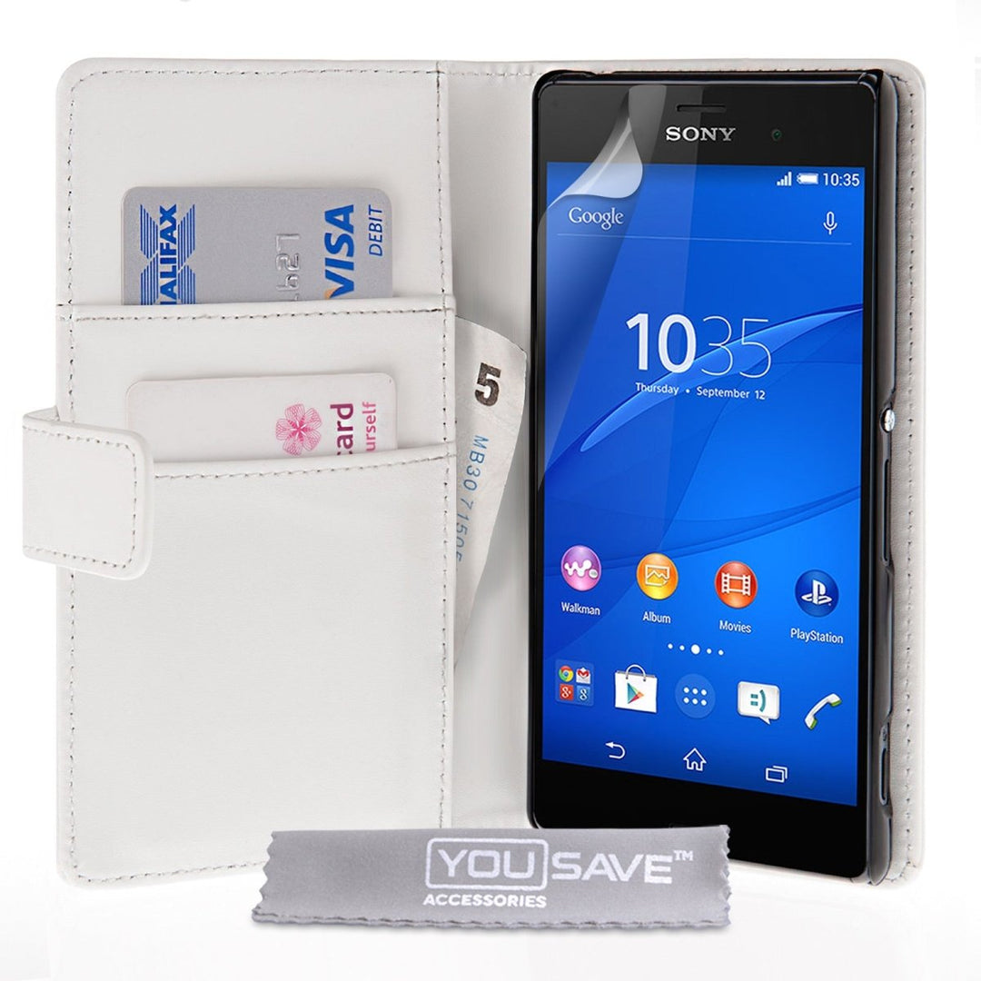 Yousave Accessories Sony Xperia Z3 Leather - Effect Wallet Case - White - Mobile Madhouse