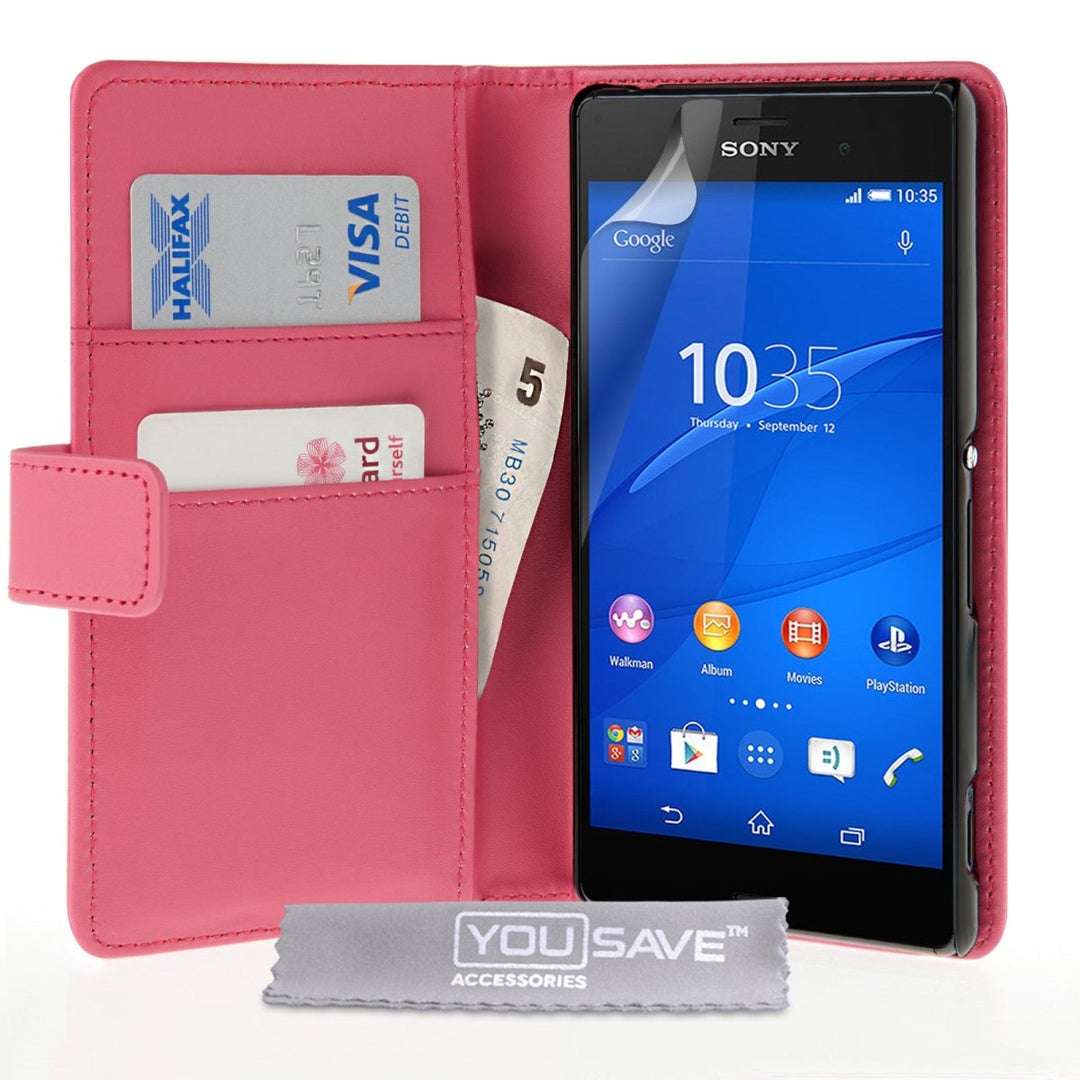 Yousave Accessories Sony Xperia Z3 Leather - Effect Wallet Case - Hot Pink - Mobile Madhouse