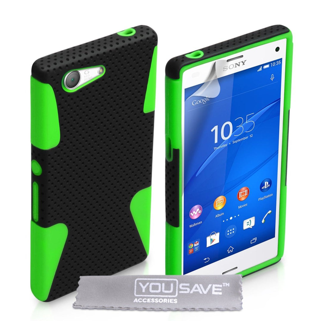 Yousave Accessories Sony Xperia Z3 Compact Tough Mesh Combo Silicone Case Green - Black - Mobile Madhouse