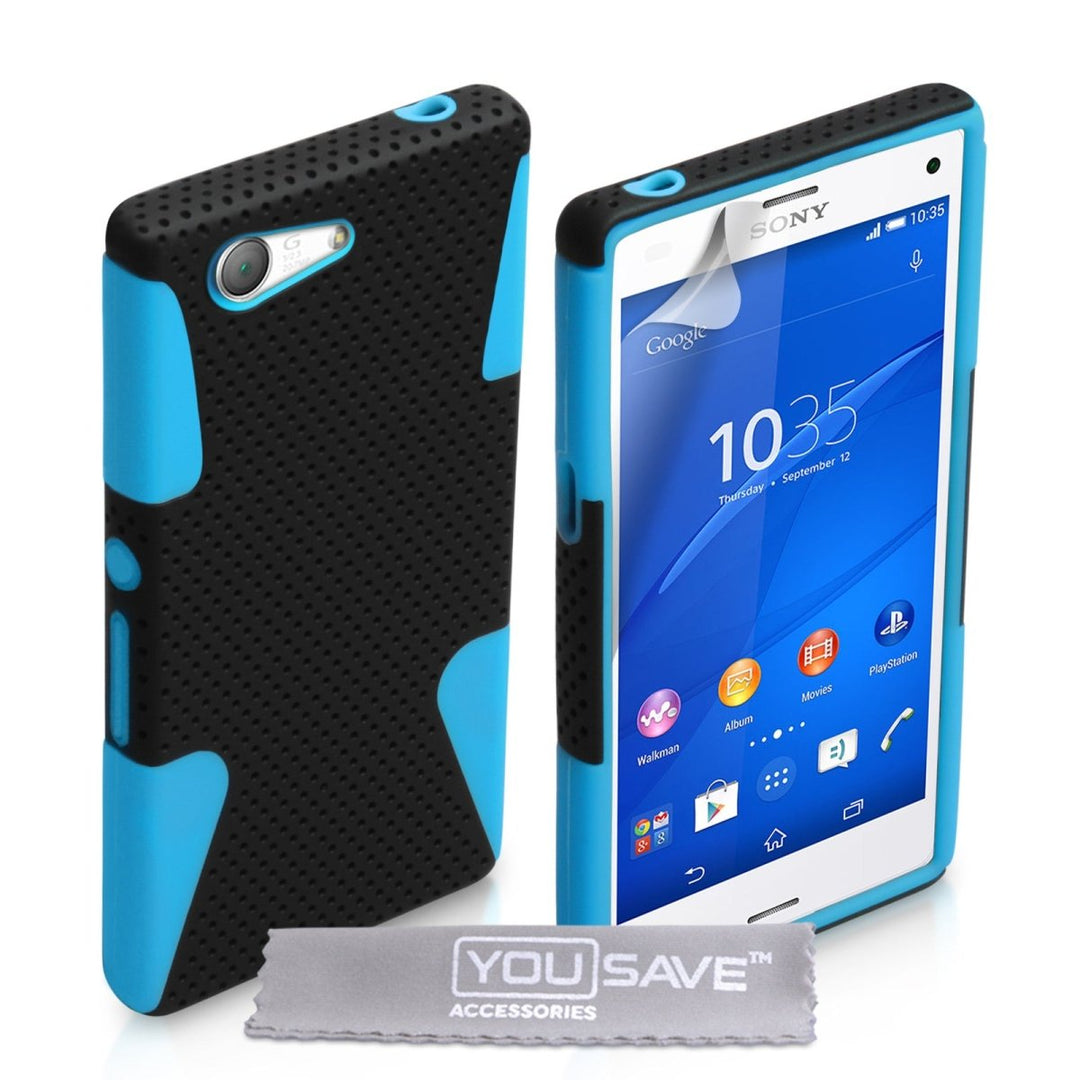 Yousave Accessories Sony Xperia Z3 Compact Tough Mesh Combo Silicone Case Blue - Black - Mobile Madhouse