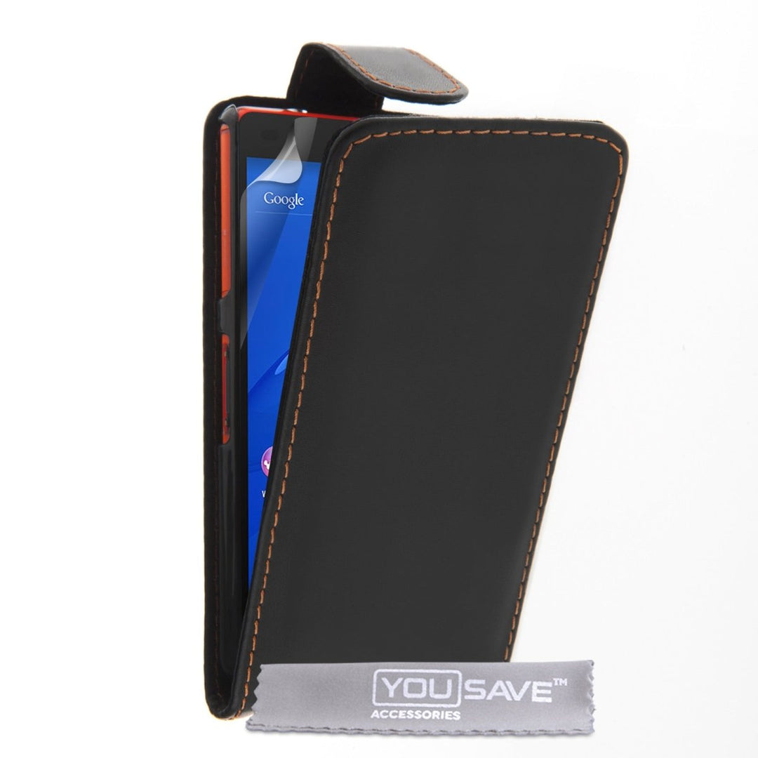 Yousave Accessories Sony Xperia Z3 Compact Leather - Effect Flip Case - Black - Mobile Madhouse
