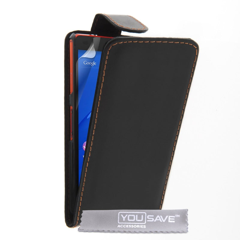 Yousave Accessories Sony Xperia Z3 Compact Leather - Effect Flip Case - Black - Mobile Madhouse