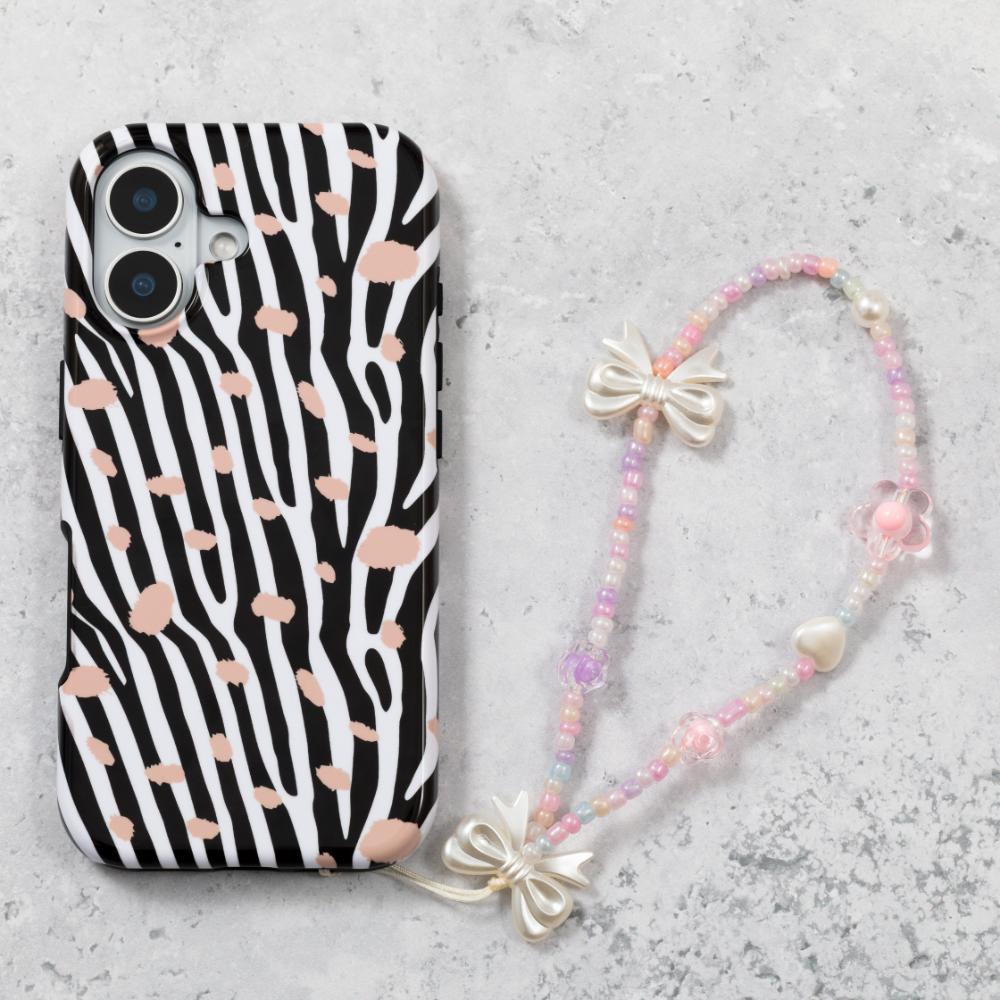 Silver Bow & Hearts Phone Charm Strap