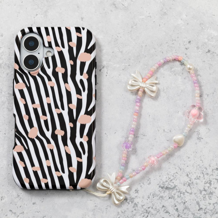 Silver Bow & Hearts Phone Charm Strap
