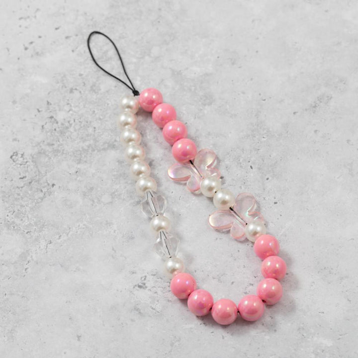 Silver & Pink Large Pearls Phone Charm Strap
