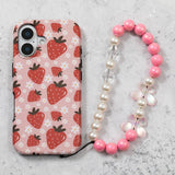 Silver & Pink Large Pearls Phone Charm Strap