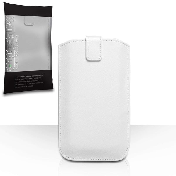 Caseflex PU Leather Auto Return Pull Tab Pouch (L) - White - Mobile Madhouse