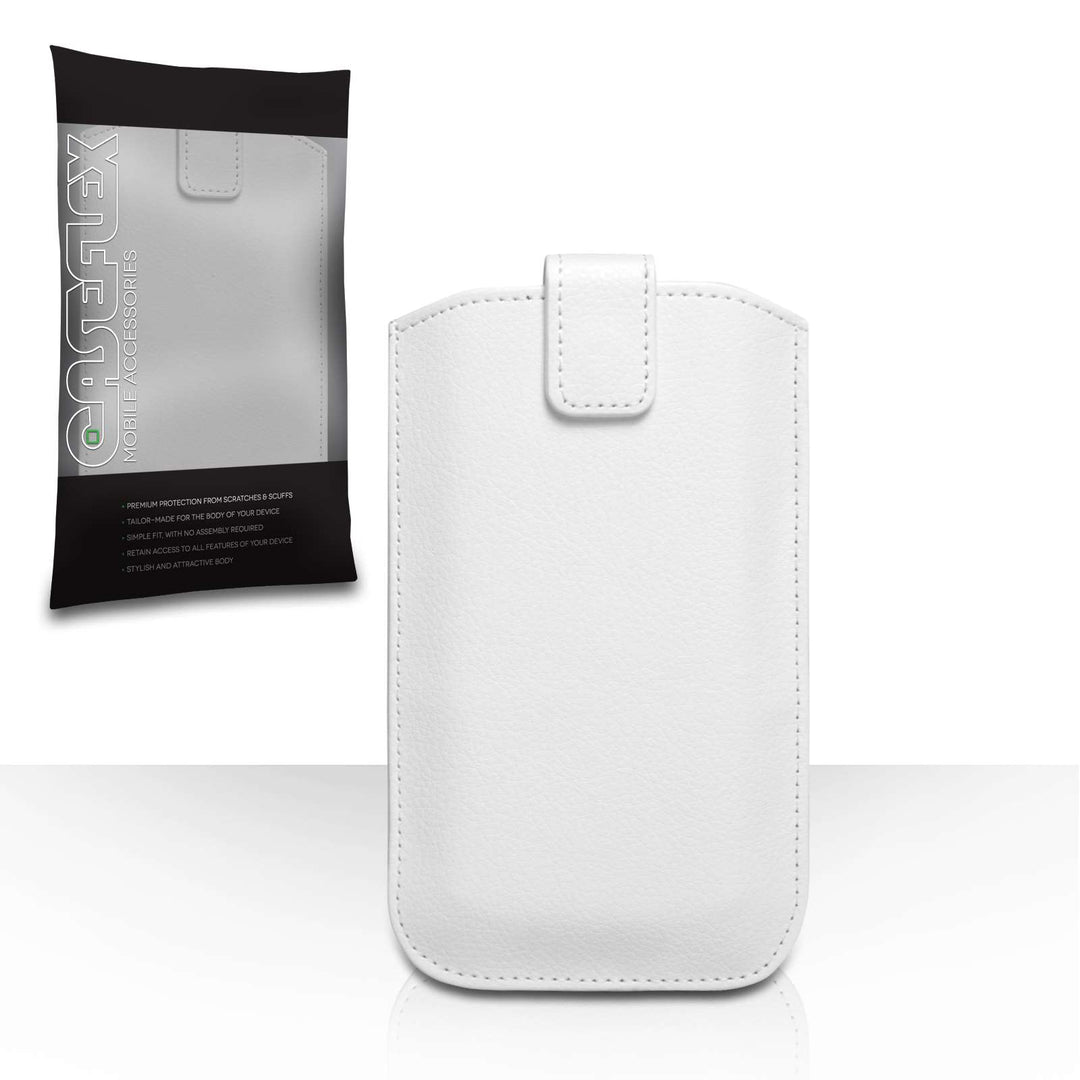 Caseflex PU Leather Auto Return Pull Tab Pouch (S) - White - Mobile Madhouse