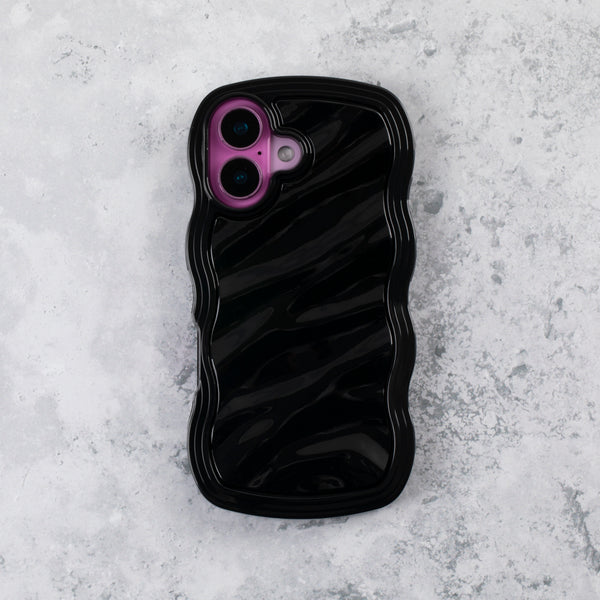 Jet Black Wavy iPhone 15 Case – Glossy & Shockproof
