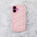 Blush Pink Wavy iPhone 16 Case – Glossy & Shockproof