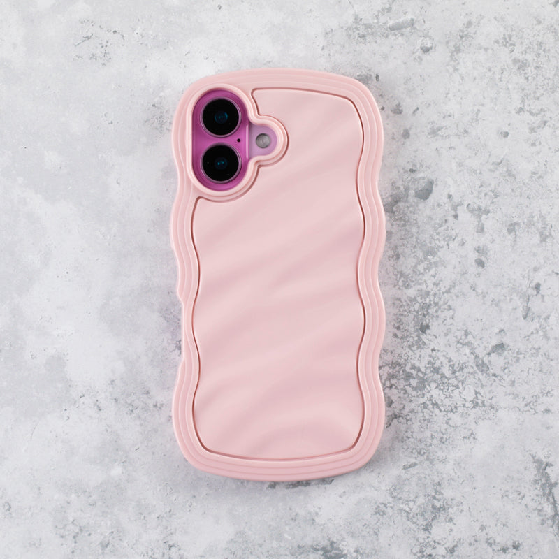 Blush Pink Wavy iPhone 16 Case – Glossy & Shockproof