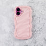 Blush Pink Wavy iPhone 16 Case – Glossy & Shockproof