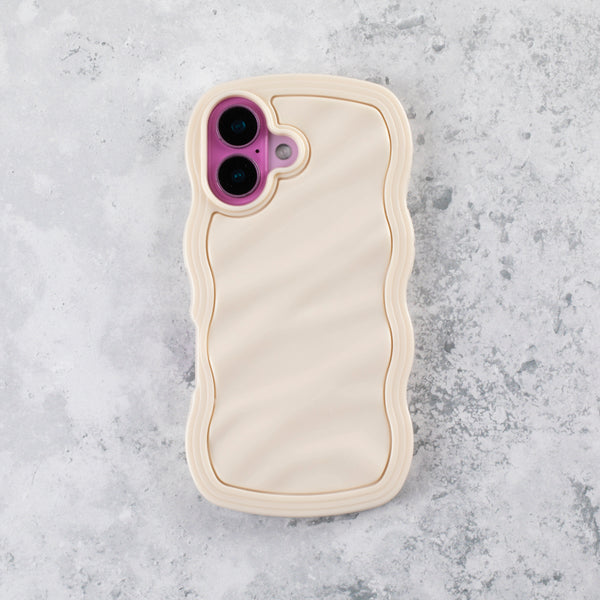 Ivory White Wavy iPhone 15 Pro Case – Glossy & Shockproof