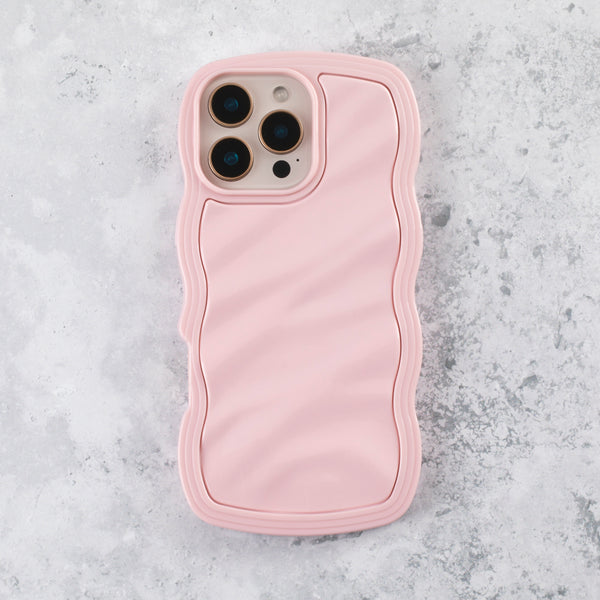 Blush Pink Wavy iPhone 16 Pro Case – Glossy & Shockproof