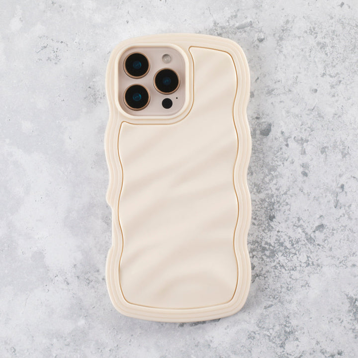 Ivory White Wavy iPhone 17 Pro Max Case  Glossy & Shockproof