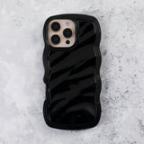 Jet Black Wavy iPhone 15 Pro Max Case – Glossy & Shockproof