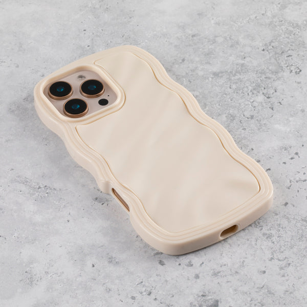 Ivory White Wavy iPhone 16 Pro Case – Glossy & Shockproof