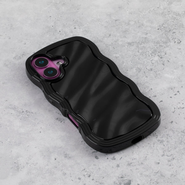 Jet Black Wavy iPhone 15 Case – Glossy & Shockproof