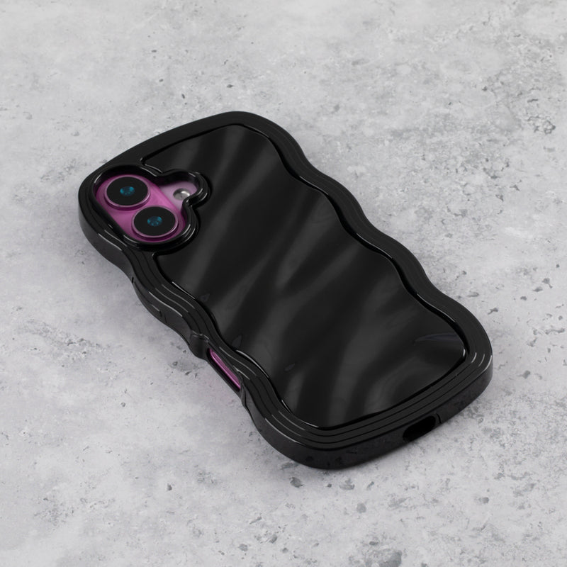 Jet Black Wavy iPhone 15 Case – Glossy & Shockproof