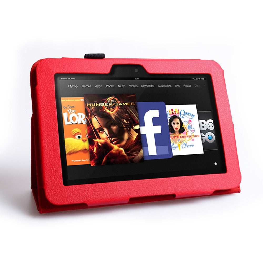 Caseflex Kindle Fire HD Textured Faux Leather Stand Case - Red